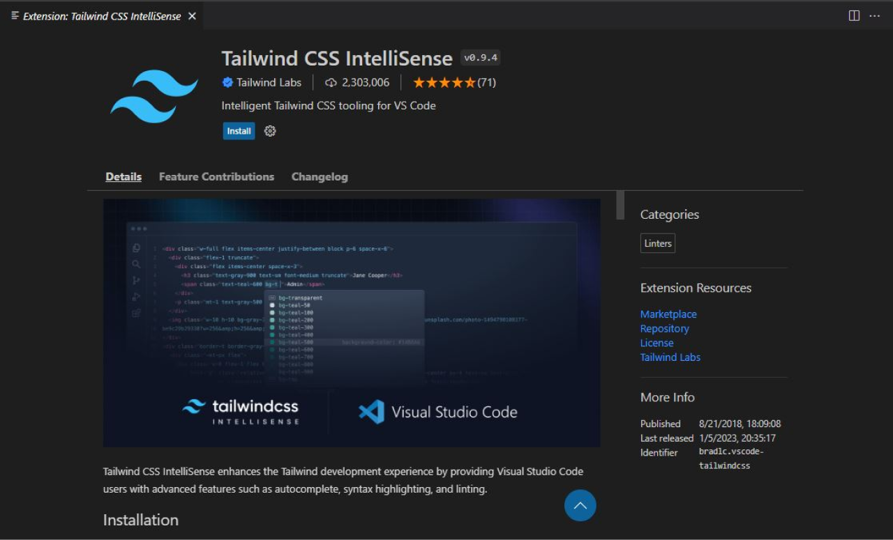 Install tailwind extension